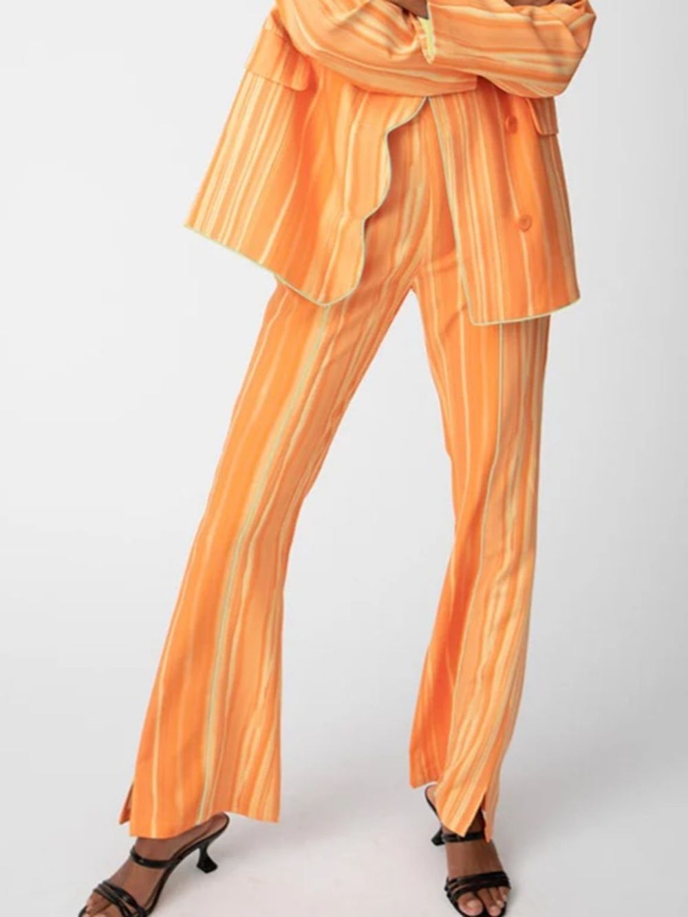 HOSBJERG  Orange Striped flare-Leg Pants size XS